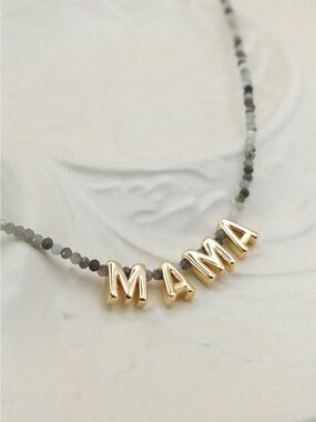 Handmade MAMA Bubble Letter Necklace Mother’s Necklace Gemstone Beaded Necklace